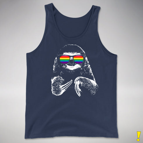 Gilbert Baker LGBTQ Pride Sloth Rainbow Flag Sunglasses Premium Tank - Navy
